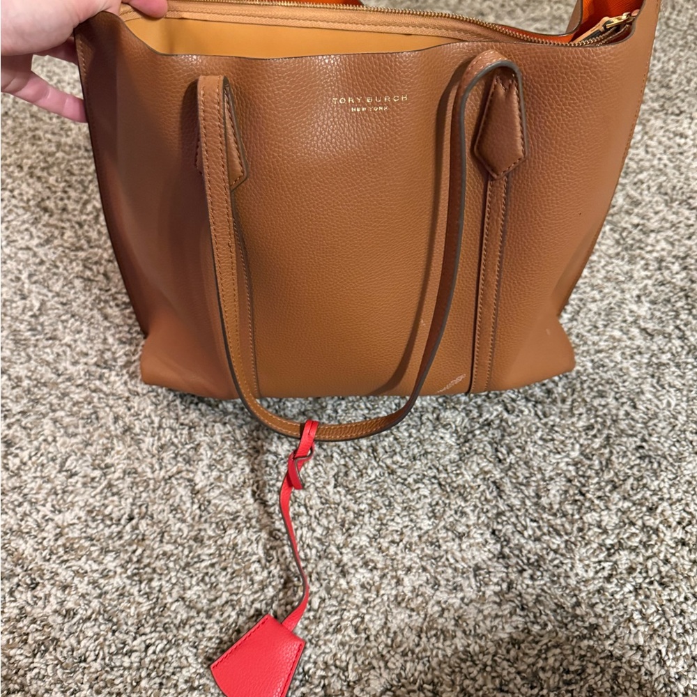 Tory Burch Brown Leather Tote with Red Tassel
